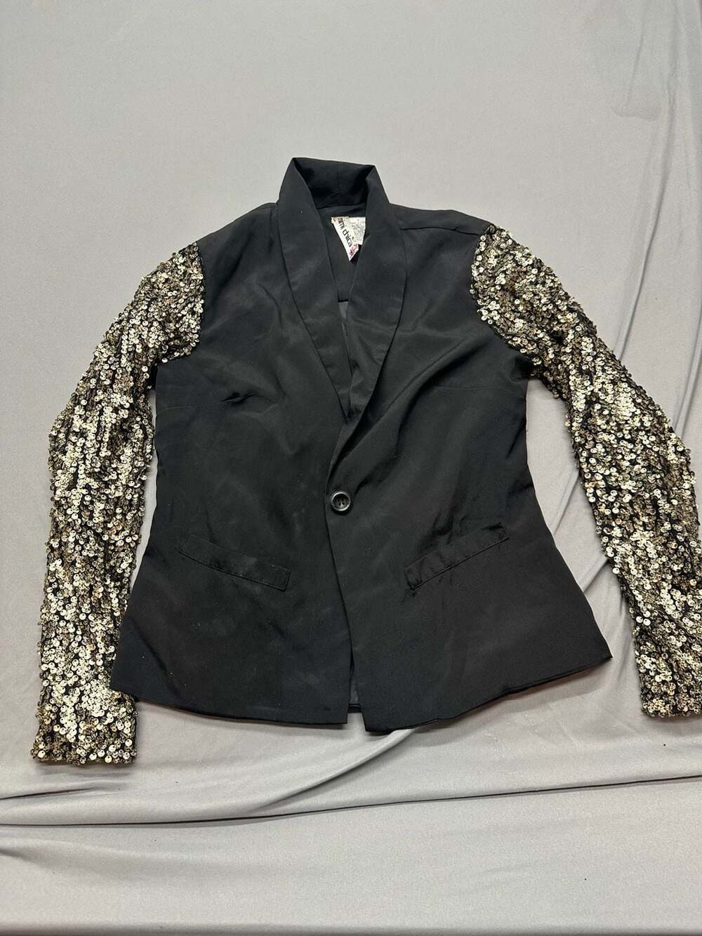 Mimi Chica Black Blazer with Gold Sequin Sleeves Size S